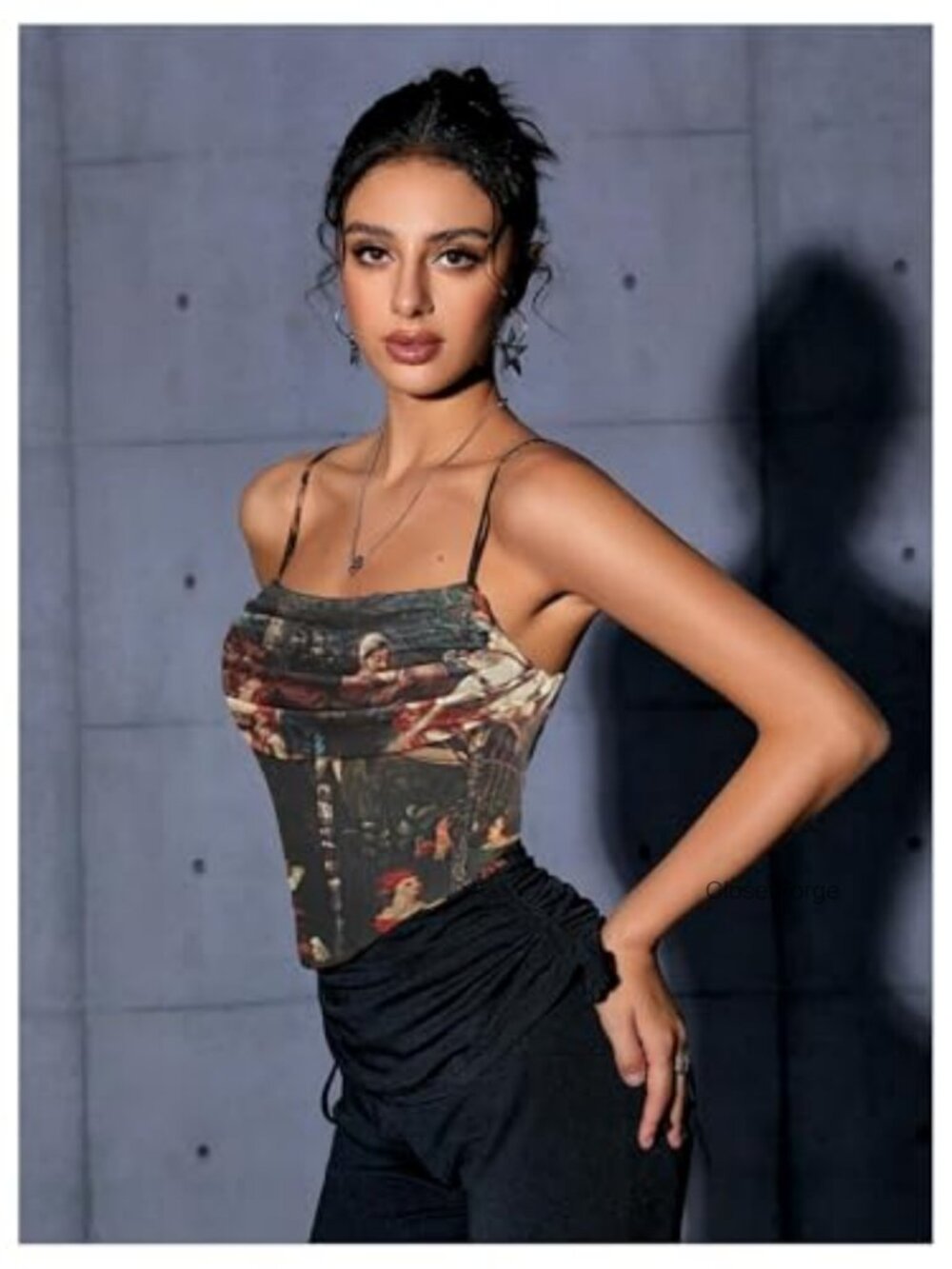 Graphic Ruffled Corset Cami Top Sleeveless Slim Fit Y2K Crop Top - Picture 4 of 6